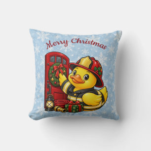 Firefighter Christmas Rubber Duck Winter Decor Cushion