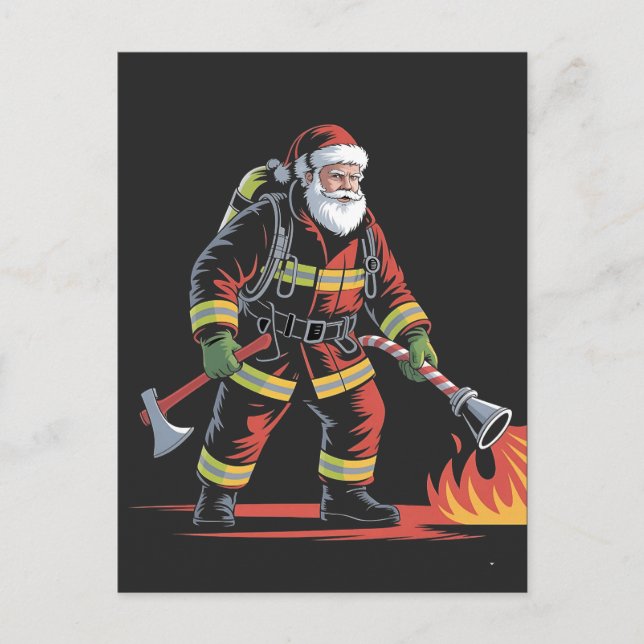 Firefighter Christmas Shirt XMas Funny Santa  Announcement Postcard (Front)