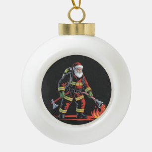 Firefighter Christmas Shirt XMas Funny Santa Ceramic Ball Christmas Ornament