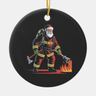 Firefighter Christmas Shirt XMas Funny Santa Ceramic Tree Decoration
