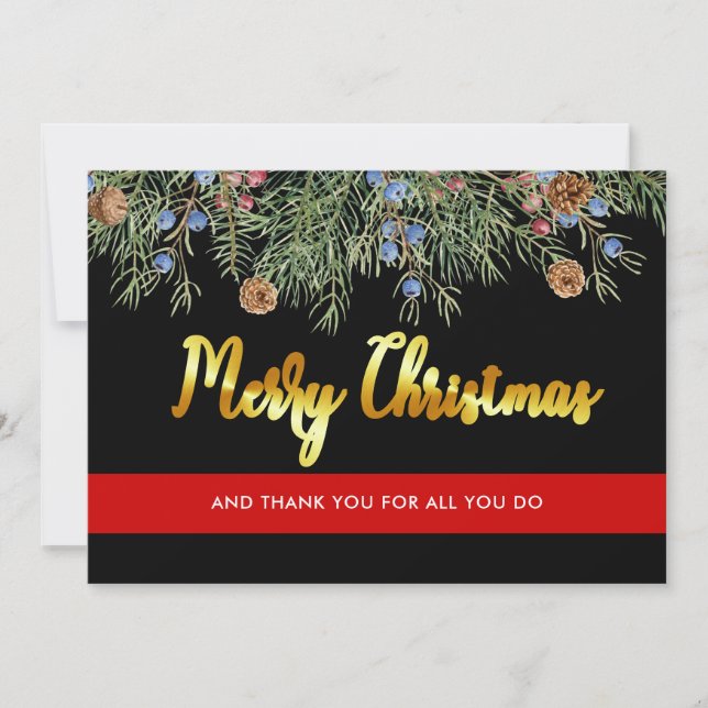 Firefighter Christmas Thin Red Line Thank You Holiday Card (Front)