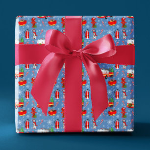 Firefighter Christmas With Santa and Dalmatian Wrapping Paper