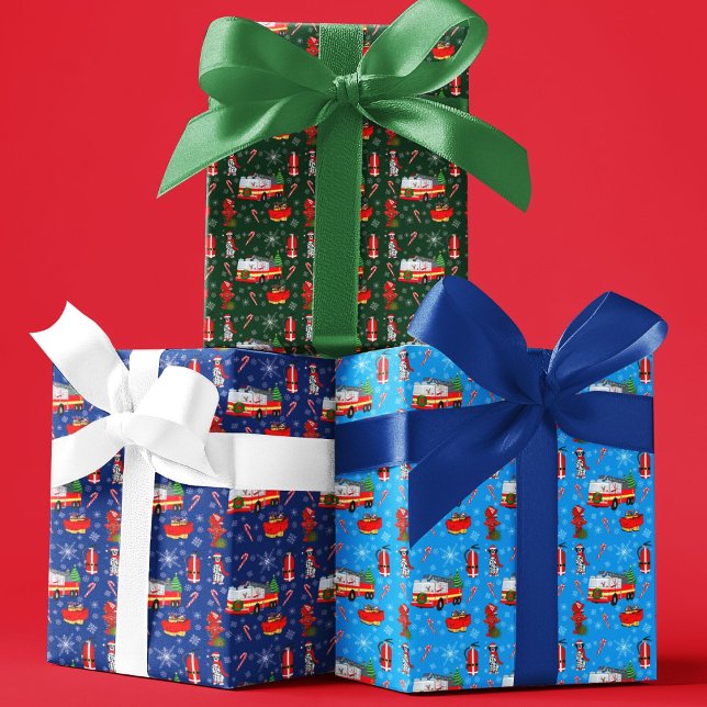 Firefighter Christmas With Santa and Dalmatian    Wrapping Paper Sheet (Creator Uploaded)