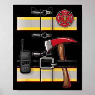 Firefighter Costume Fireman Uniform Axe Radio Hall Poster