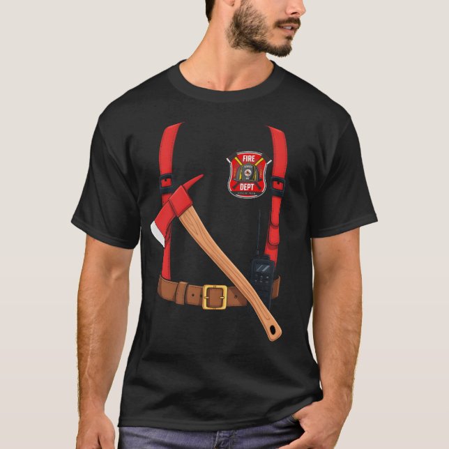 Firefighter Costume Halloween Fireman Uniform Fire T-Shirt (Front)
