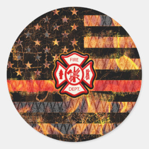 Firefighter Cross and Flames Classic Round Sticker