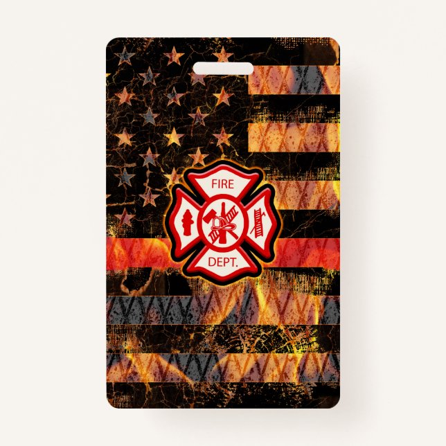 Firefighter Cross and Flames ID Badge (Front)