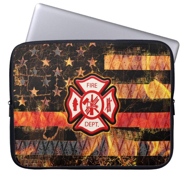 Firefighter Cross and Flames Laptop Sleeve (Front)