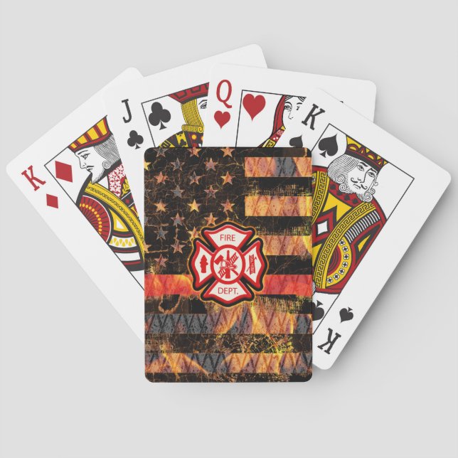 Firefighter Cross and Flames Playing Cards (Back)