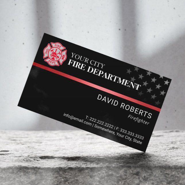 Firefighter Custom Colour Fire Department Black Business Card (Creator Uploaded)