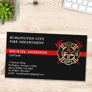 Firefighter Custom Logo Modern Red Fire Department Business Card