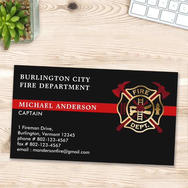 Firefighter Custom Logo Modern Red Fire Department Business Card (Creator Uploaded)