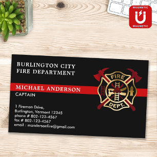 Firefighter Custom Logo Modern Red Fire Department Magnetic Business Card