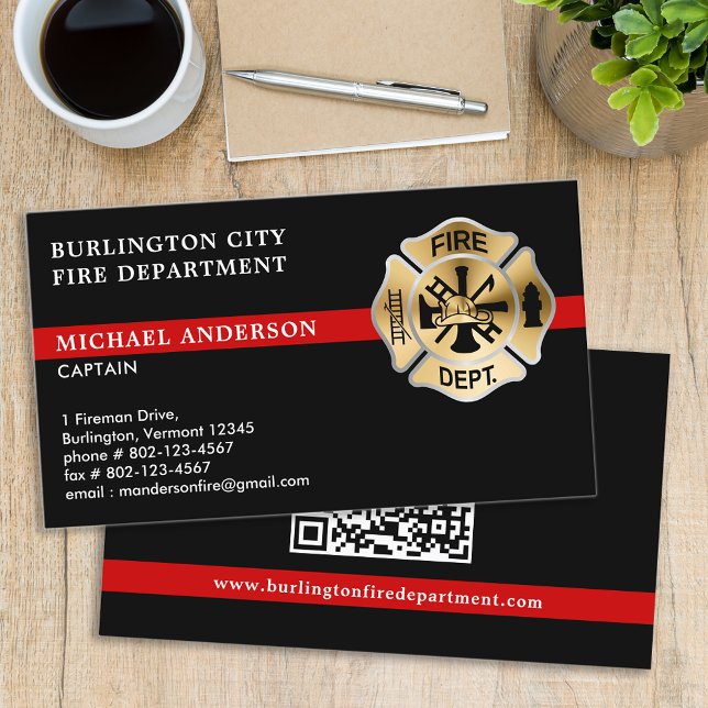 Firefighter Custom Logo QR Code Fire Department Business Card (Creator Uploaded)