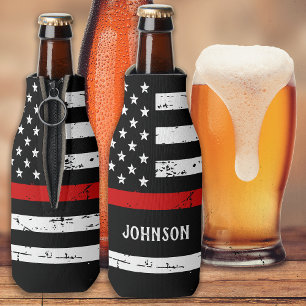 Firefighter Custom Name Thin Red Line  Bottle Cooler