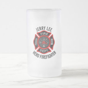 Firefighter Custom Text Name Personalised Frosted Glass Beer Mug
