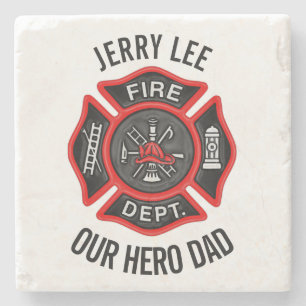 Firefighter Custom Text Name Personalised Stone Coaster