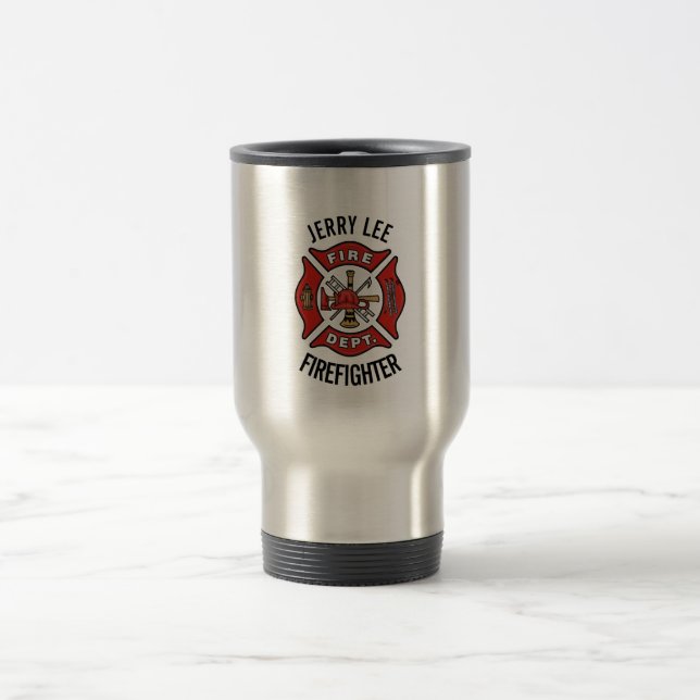 Firefighter Custom Text Name Personalised Travel Mug (Center)