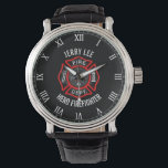 Firefighter Custom Text Name Personalised Watch<br><div class="desc">For your hero firefighter colleagues, dad, boyfriend, husband... ..as a wedding gift, birthday gift, father's-day gift, retirement gift... .and more. Personalise it with recipient's name and any text on the bottom or click the "Customise It" button to go to the design tool where you can resize image, add text, change...</div>