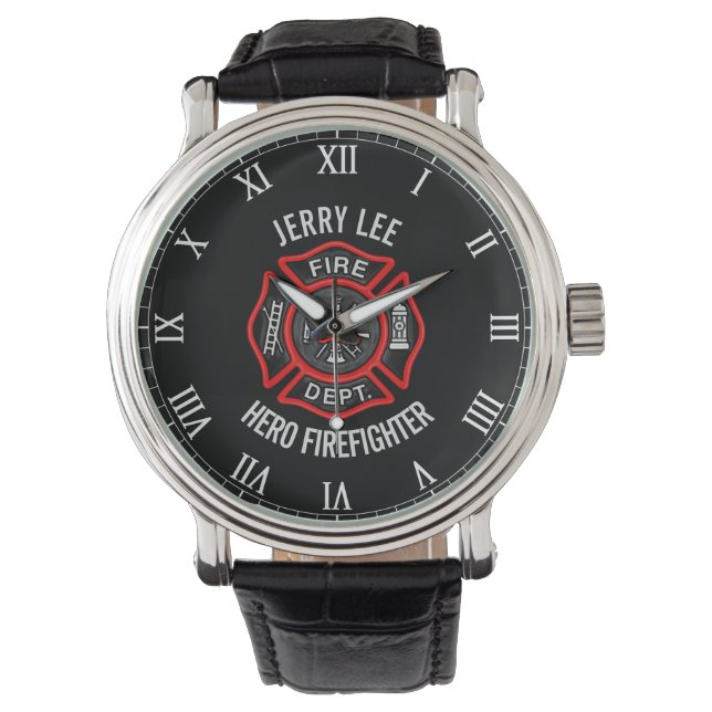 Firefighter Custom Text Name Personalised Watch (Front)