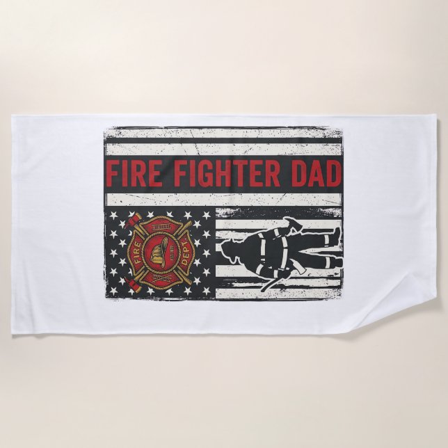Firefighter Dad Distressed Flag Vector Design_1 Beach Towel (Front)