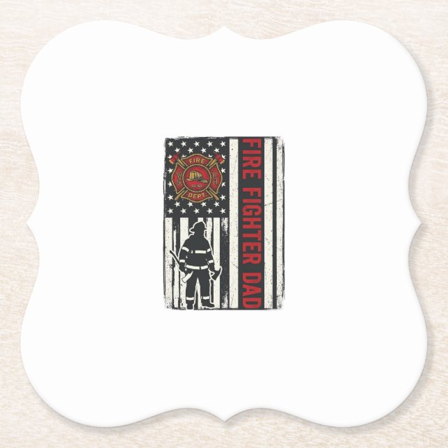 Firefighter Dad Distressed Flag Vector Design_1 Paper Coaster (Front)
