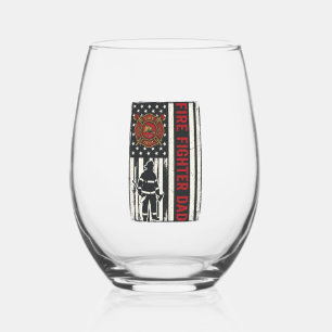 Firefighter Dad Distressed Flag Vector Design_1 Stemless Wine Glass