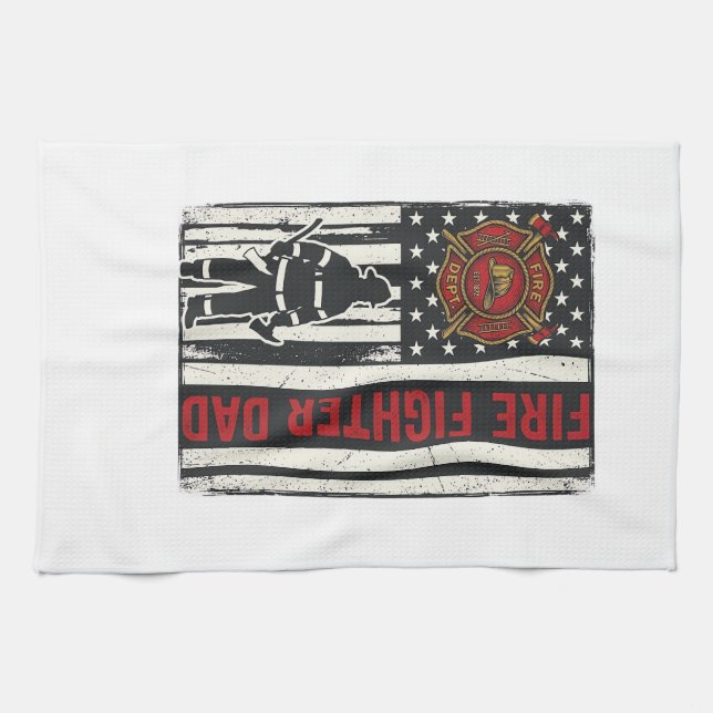 Firefighter Dad Distressed Flag Vector Design_1 Tea Towel (Horizontal)