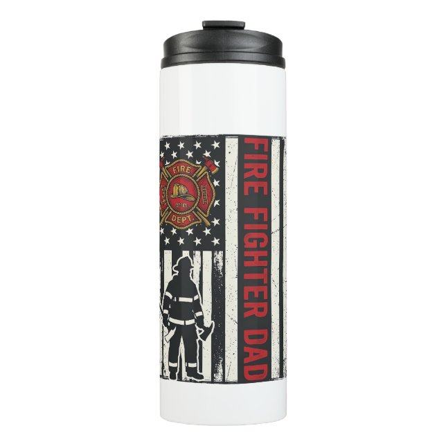 Firefighter Dad Distressed Flag Vector Design_1 Thermal Tumbler (Front)