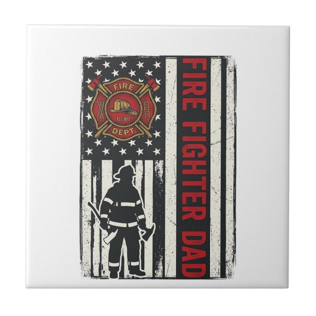 Firefighter Dad Distressed Flag Vector Design_1 Tile (Front)