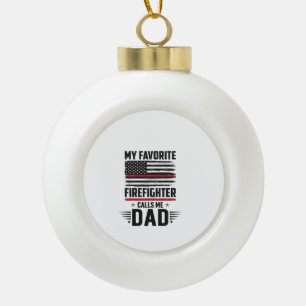 Firefighter Dad Flag Vintage Engraving Design_1 Ceramic Ball Christmas Ornament