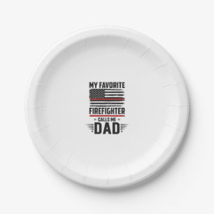Firefighter Dad Flag Vintage Engraving Design_1 Paper Plate
