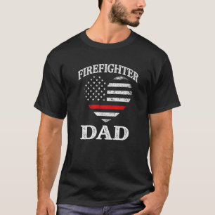 Firefighter Dad Patriotic US Flag Heart Fireman Fi T-Shirt