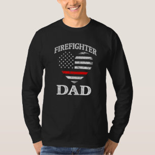 Firefighter Dad Patriotic US Flag Heart Fireman Fi T-Shirt