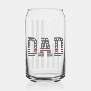 Firefighter Dad Thin Red Line Flag Can Glass