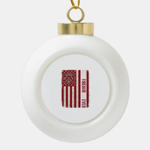Firefighter Dad Vertical Flag Vintage Ceramic Ball Christmas Ornament