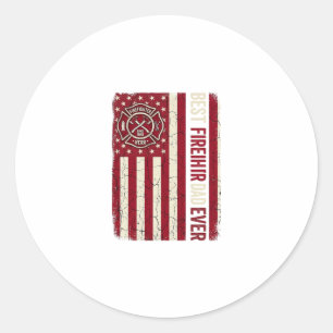 Firefighter Dad Vertical Flag Vintage Classic Round Sticker