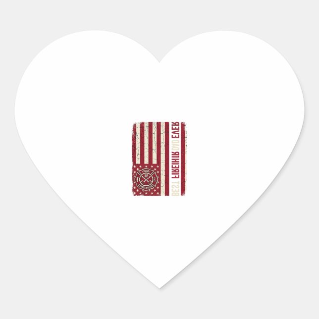 Firefighter Dad Vertical Flag Vintage Heart Sticker (Front)