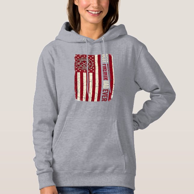 Firefighter Dad Vertical Flag Vintage Hoodie (Front)