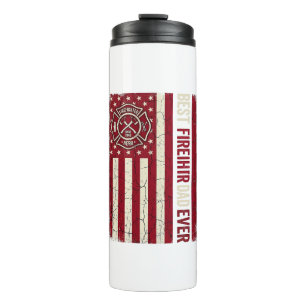 Firefighter Dad Vertical Flag Vintage Thermal Tumbler