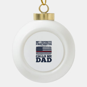 Firefighter Dad Vintage Flag Shirt Design_1 Ceramic Ball Christmas Ornament