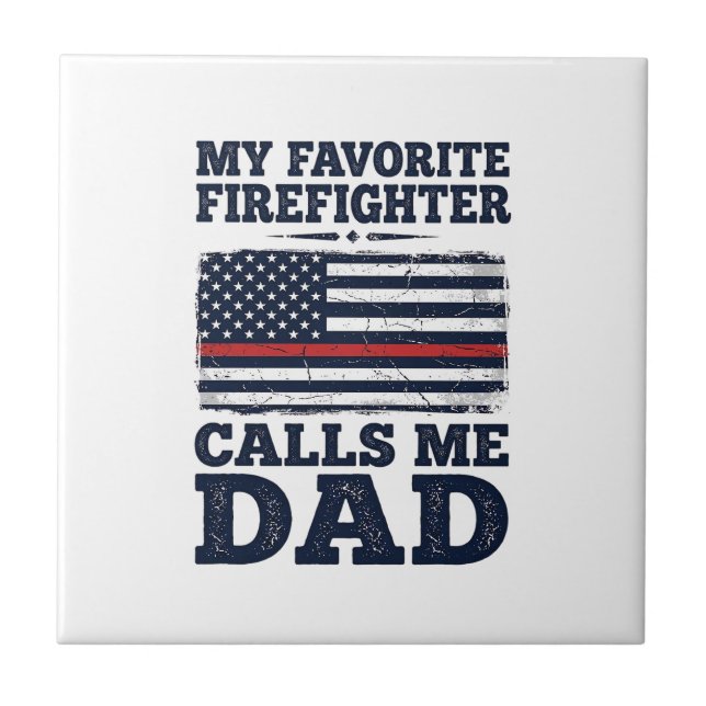 Firefighter Dad Vintage Flag Shirt Design_1 Tile (Front)