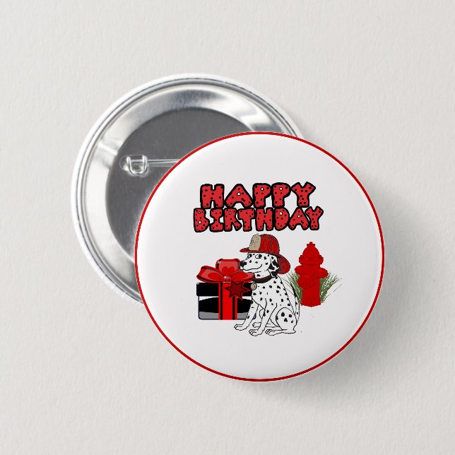 Firefighter Dalmatian Dog Fire Hydrant Birthday 6 Cm Round Badge (Front & Back)