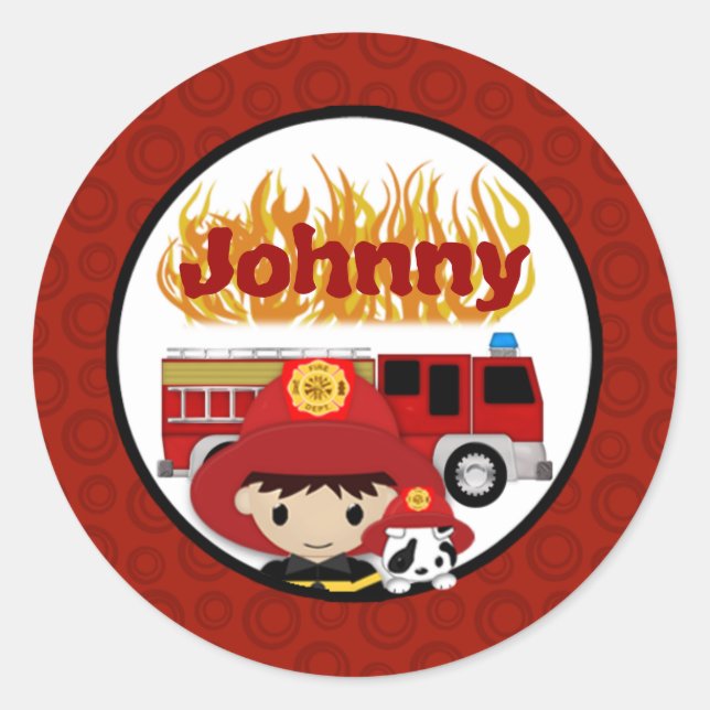 FIREFIGHTER dalmatian fire truck FIRE name #2 01B Classic Round Sticker (Front)