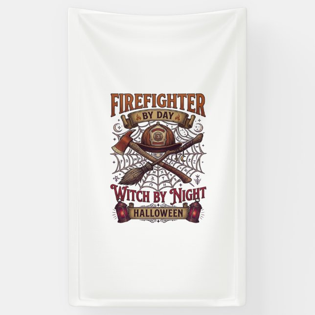 Firefighter Day Witch Night Halloween Helmet Axe B Banner (Vertical)