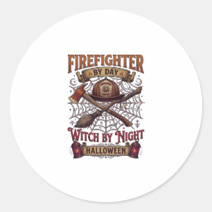 Firefighter Day Witch Night Halloween Helmet Axe B Classic Round Sticker