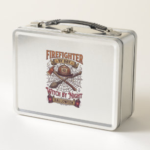 Firefighter Day Witch Night Halloween Helmet Axe B Metal Lunch Box