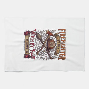 Firefighter Day Witch Night Halloween Helmet Axe B Tea Towel