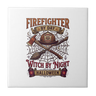 Firefighter Day Witch Night Halloween Helmet Axe B Tile