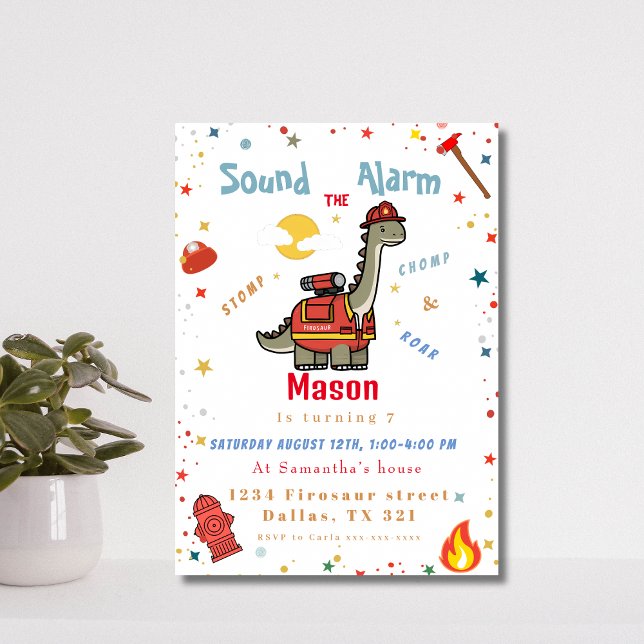 Firefighter dinosaur birthday  invitation (Creator Uploaded)
